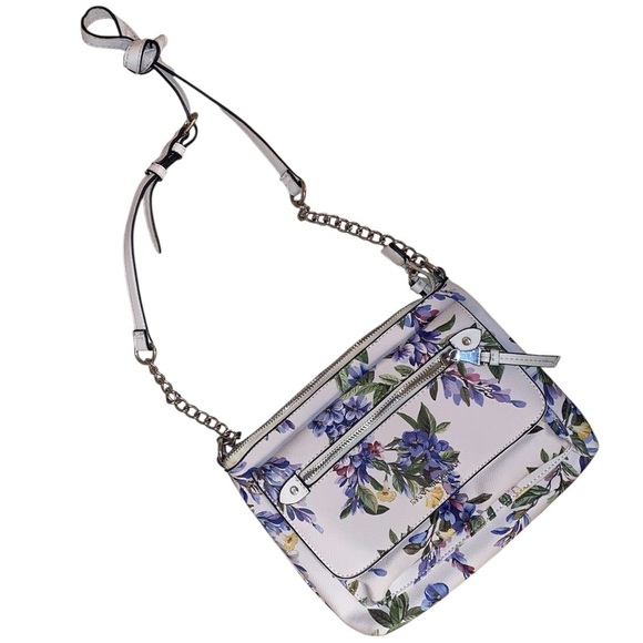DANA BUCHMAN Faux Leather Floral Patterned Crossbody Shoulder Bag White & Purple - Picture 3 of 7